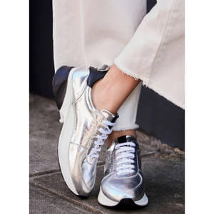 Mint Velvet Silver High Shine Leather Trainers